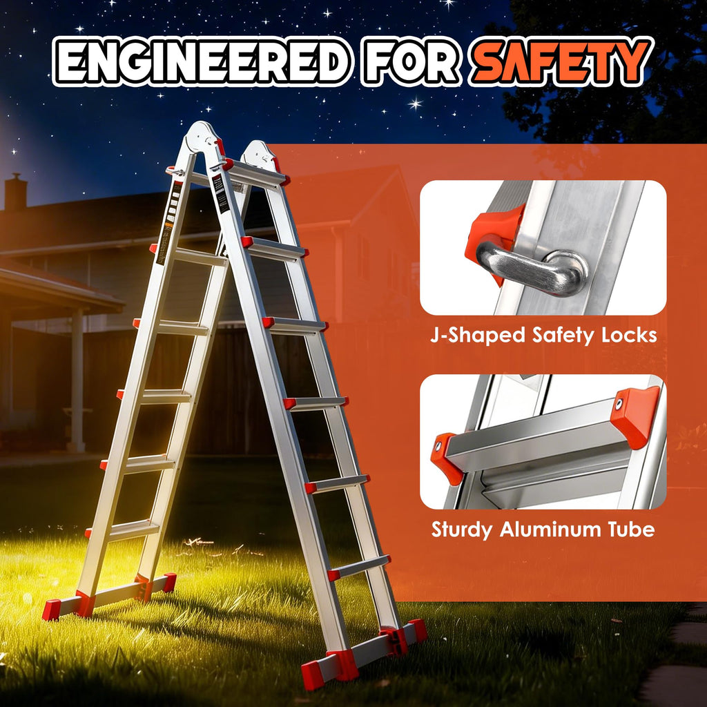 Telescoping Ladder, 22.5 Ft A Frame Anti-Slip Multi Position Z593