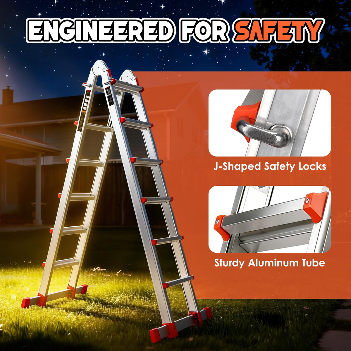 Telescoping Ladder, 22.5 Ft A Frame Anti-Slip Multi Position Z593