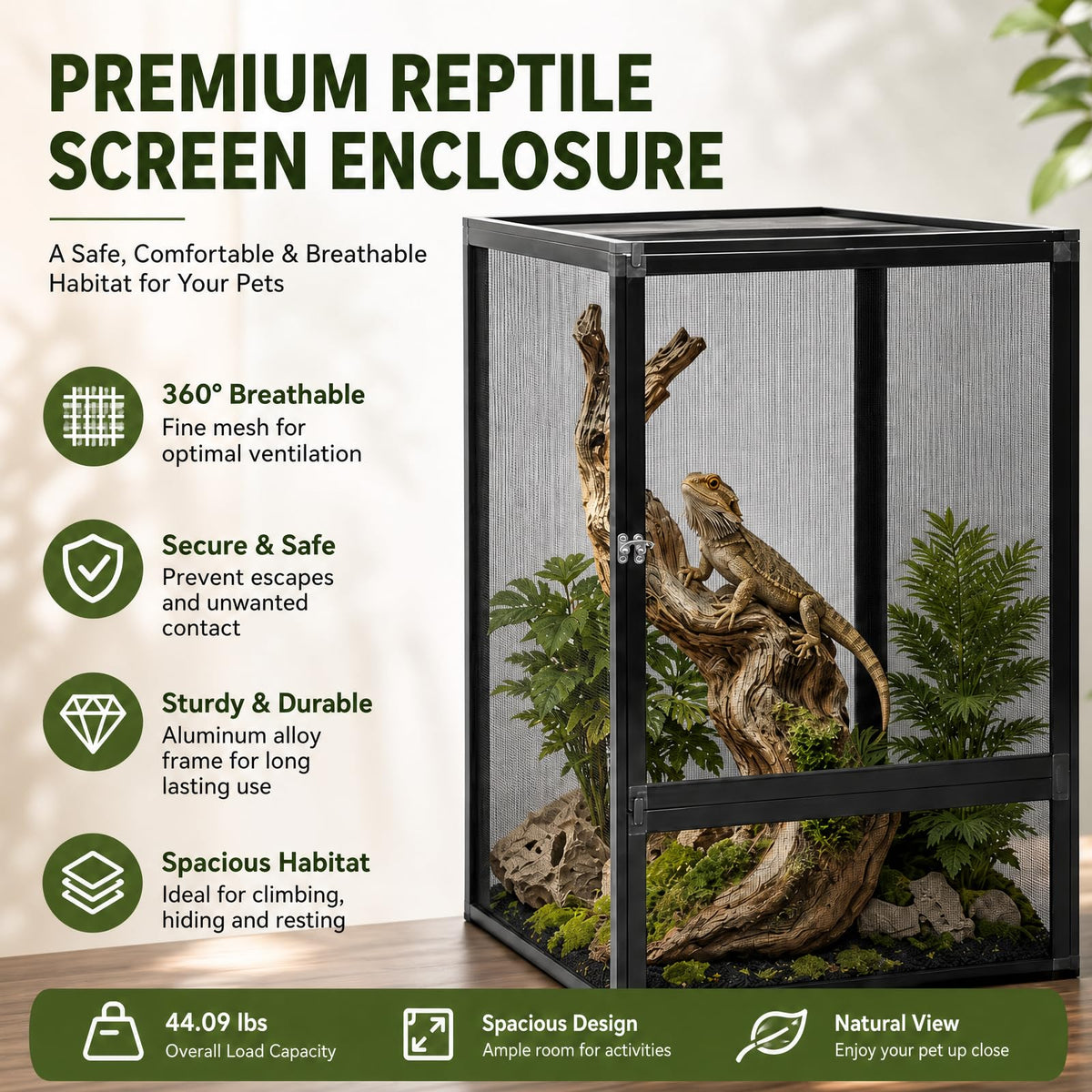 Aluminum Reptile Terrarium Enclosure with Locking Latches W496