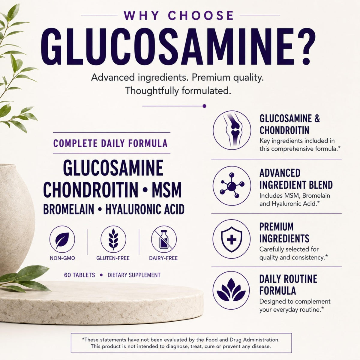 Glucosamine Chondroitin MSM Dietary Supplement 60 Tablets J6652