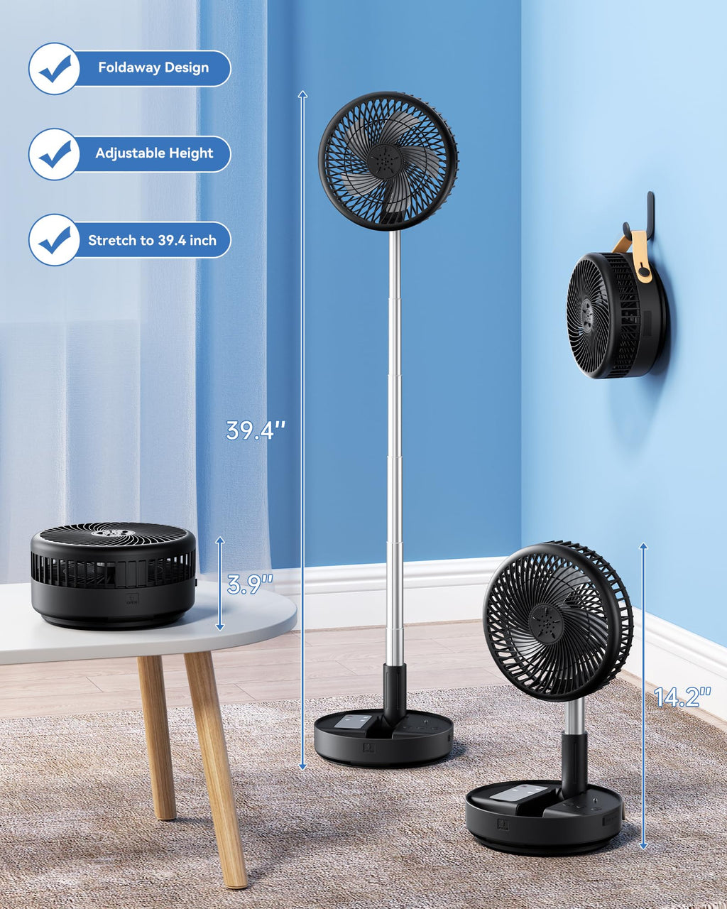 Portable Oscillating Travel Fan with Remote Q3160