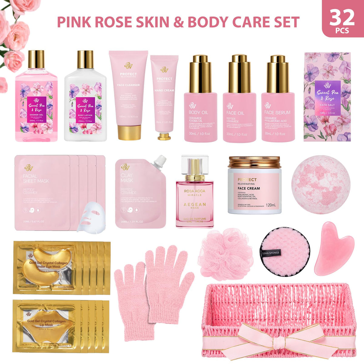 32 Pcs Rose Spa Skin Care Set W911