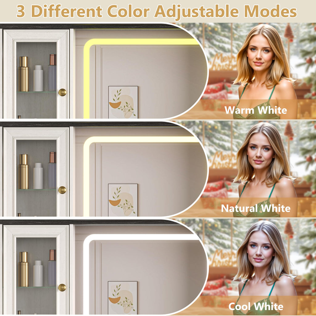 White Makeup Vanity Desk with Mirror and LED Lights K8345