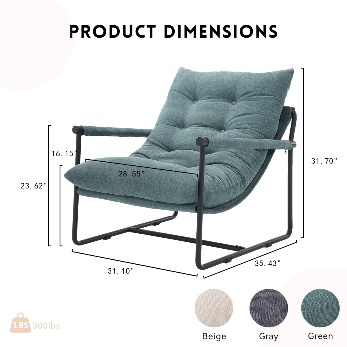 Green Set of 2 Upholstered Accent Chair with Metal Frame K275955