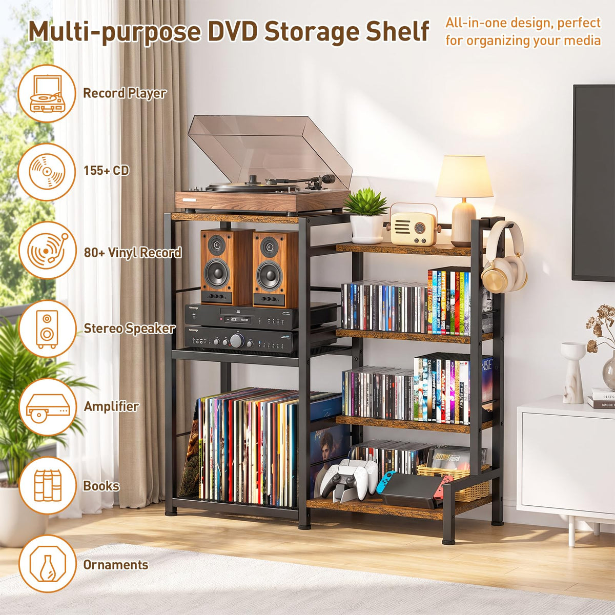 7-Tier Rustic Brown CD Storage Rack P305387