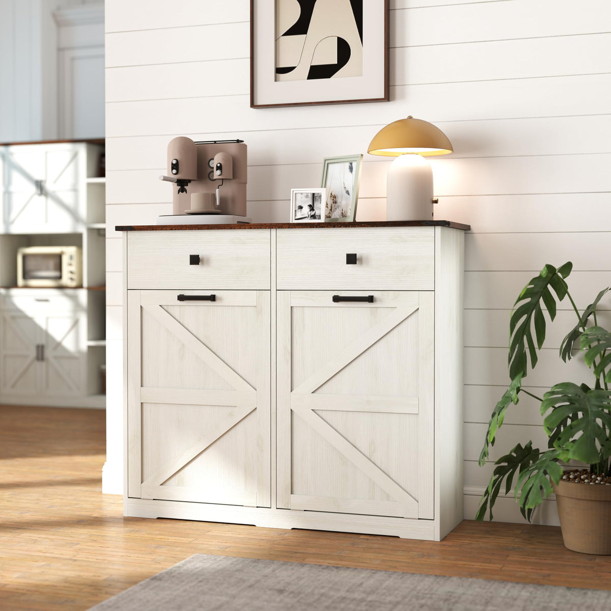 Antique White Tilt Out Trash Cabinet with 2 Drawers F618859