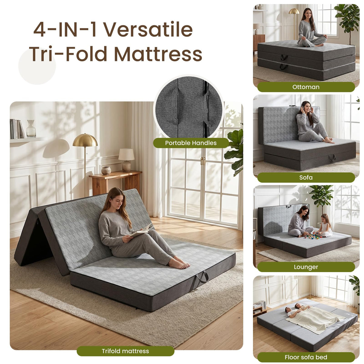 6" Trifold Full Size Memory Foam Mattress X8336