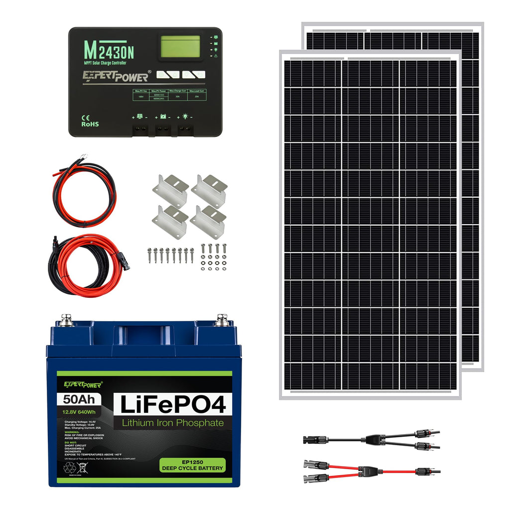 200W 12V Solar Panel Kit with 50Ah LiFePO4 Battery and 30A MPPT Charge Controller I7443