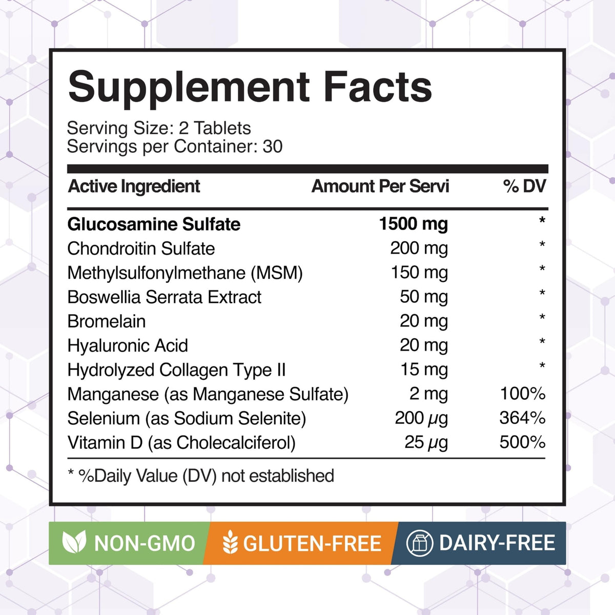 Glucosamine Chondroitin MSM Dietary Supplement 60 Tablets J6652
