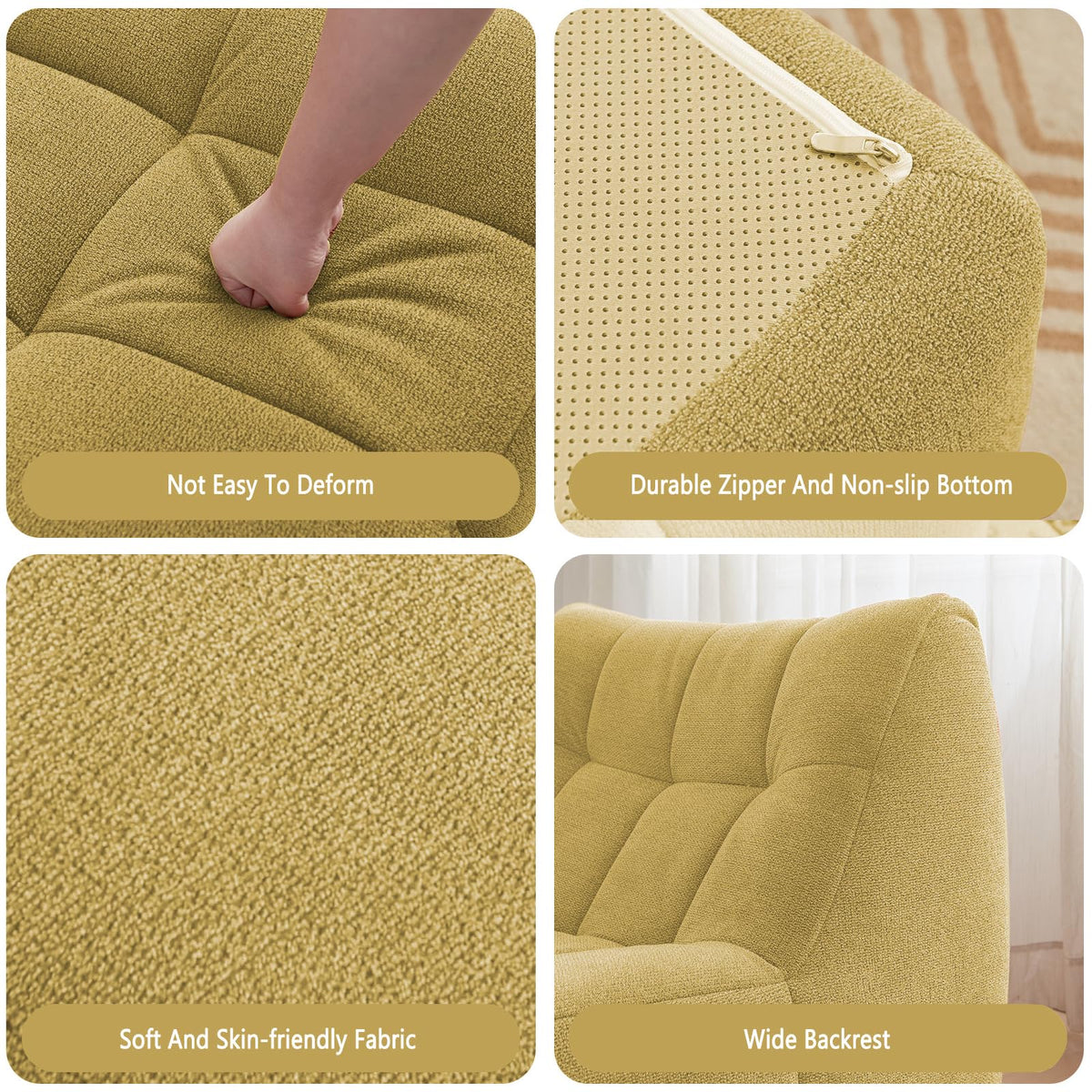 Yellow Memory Foam Bean Bag Chair with Ottoman N282482