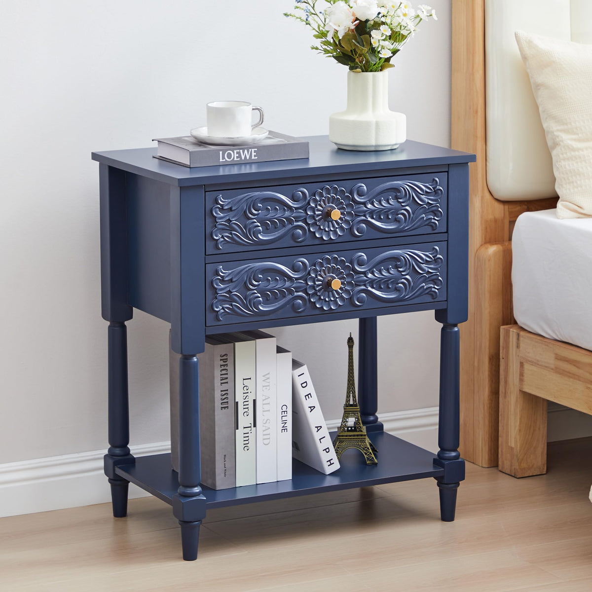 Farmhouse Bedside Table with 2 Drawers O459