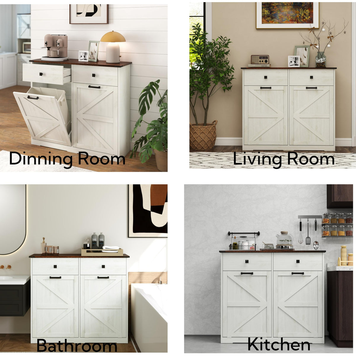 Antique White Tilt Out Trash Cabinet with 2 Drawers F618859