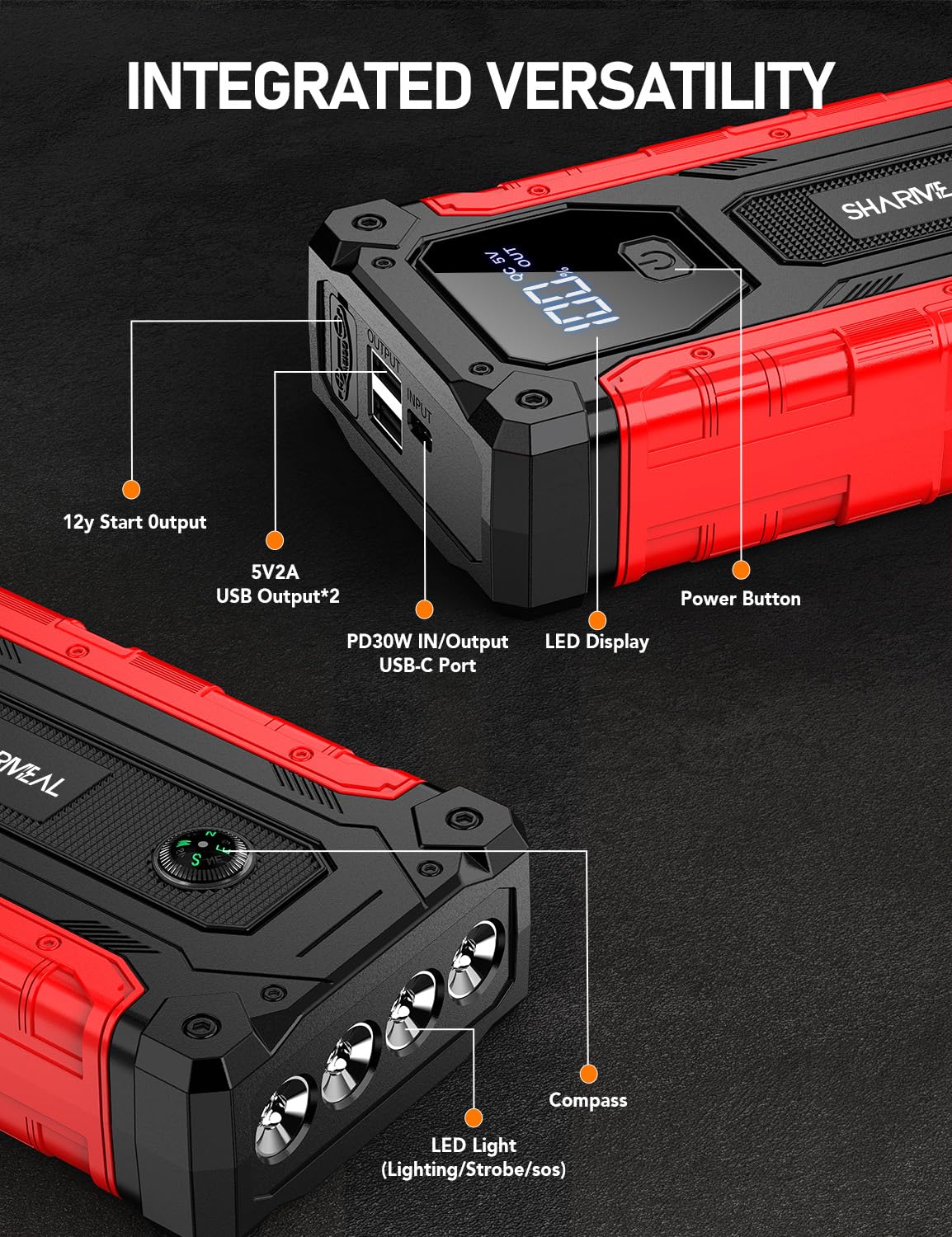 8000A 12V Portable Jump Starter with PD 30W Charger P751