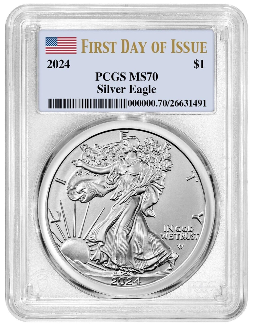 2024 $1 American Silver Eagle PCGS MS70 First Day of Issue E565