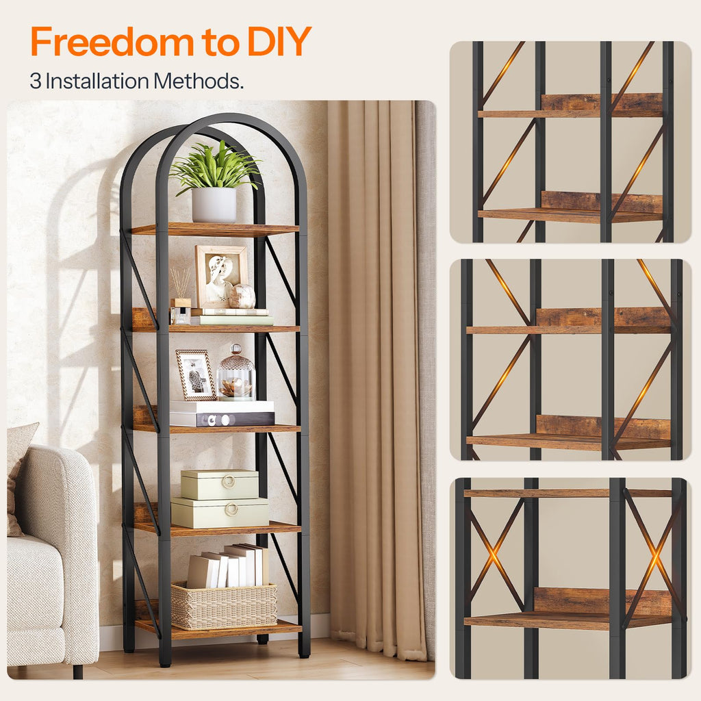 5-Tier Arched Bookshelf with Metal Frame W81401
