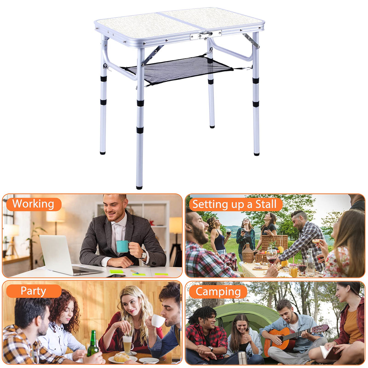 Small Portable Folding Camping Table, 3 Adjustable Height Lightweight Aluminum G295