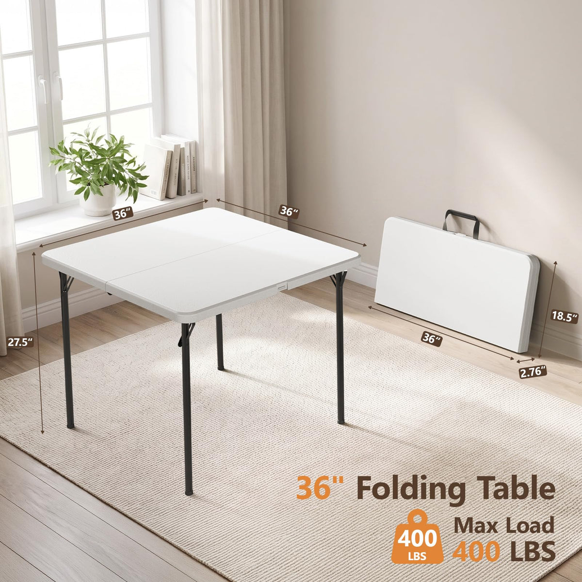 36" White Folding Table with Built-in Handle O576