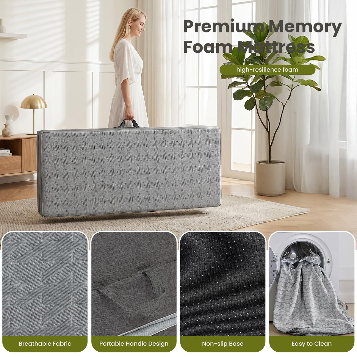 6" Trifold Full Size Memory Foam Mattress X8336