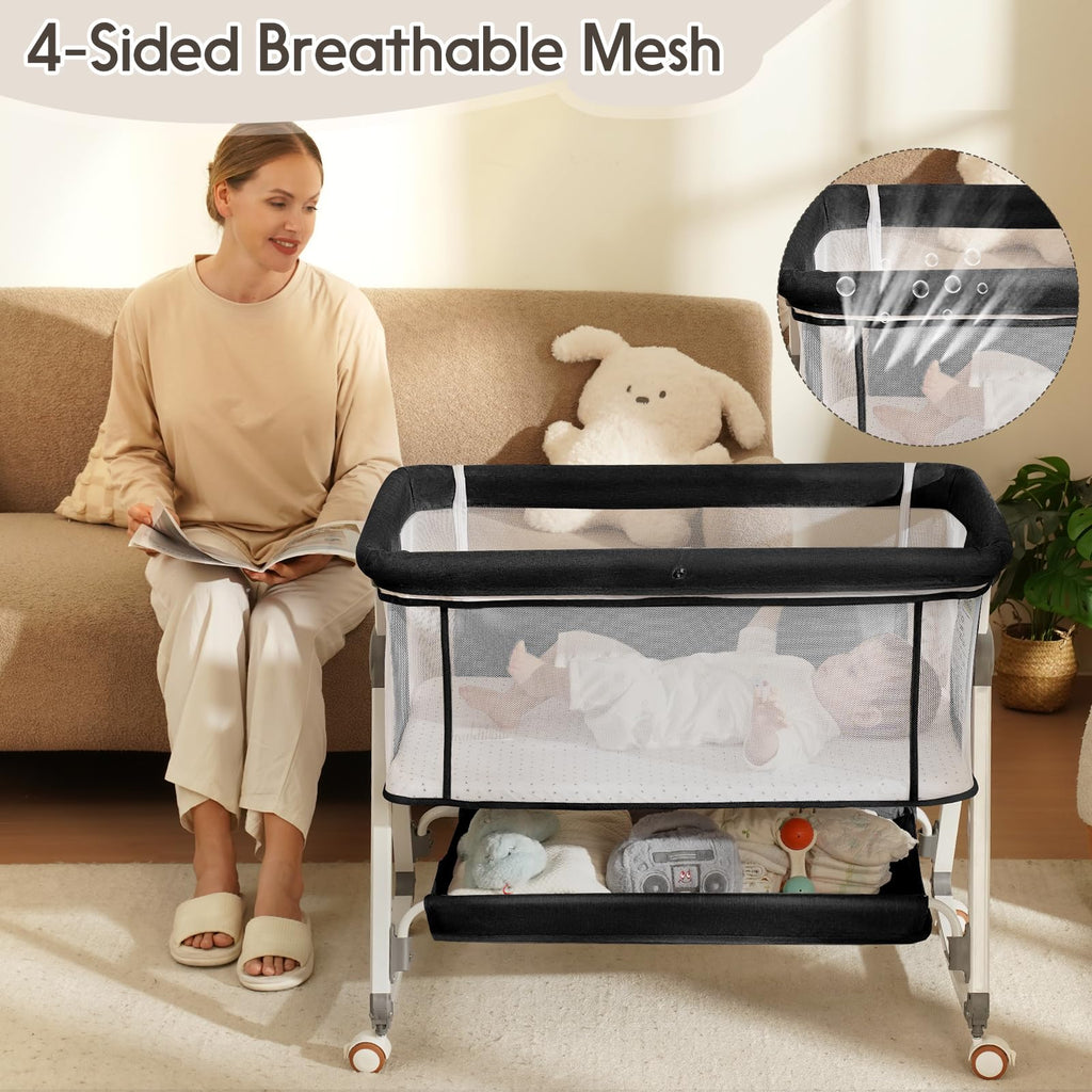 3 in 1 Baby Bassinets Bedside Sleeper with Storage Basket L565056