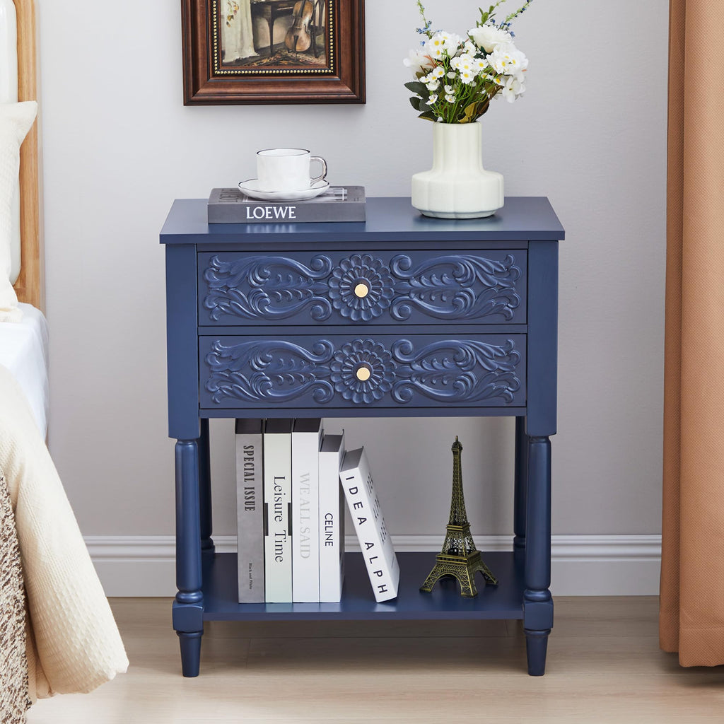 Farmhouse Bedside Table with 2 Drawers O459