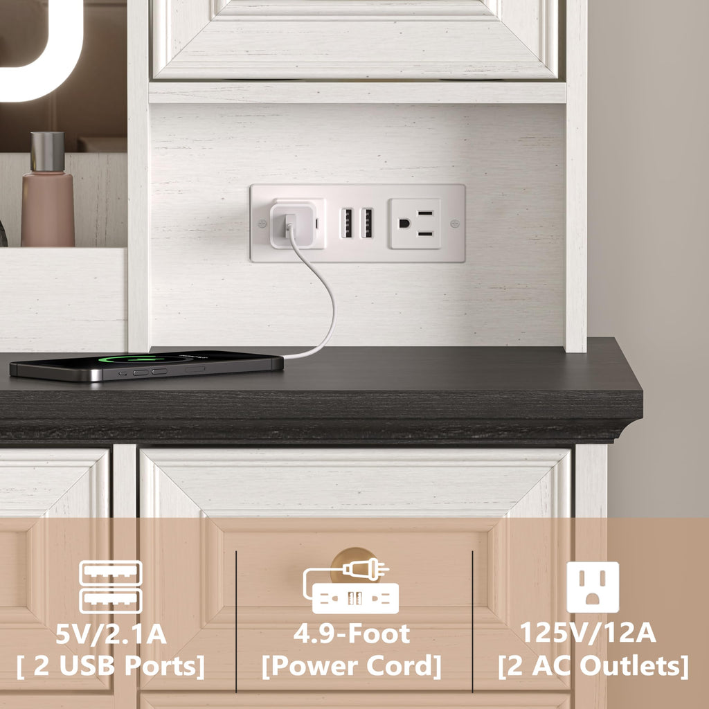 White Makeup Vanity Desk with Mirror and LED Lights K8345