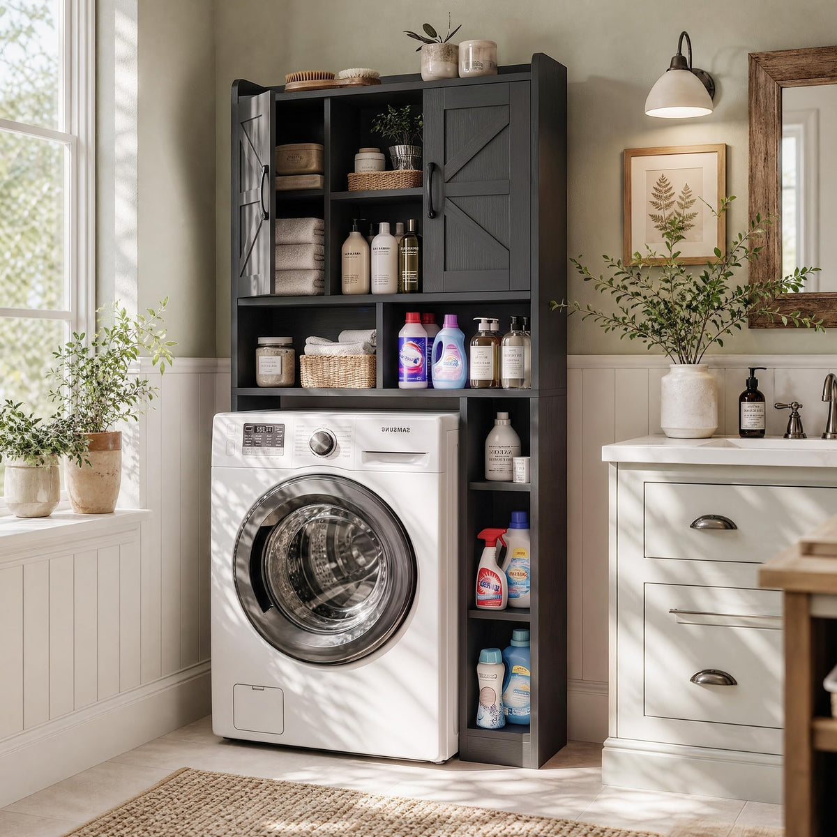 Over The Toilet Storage Cabinet with Barn Door U362
