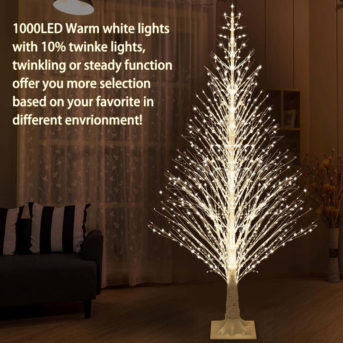 7FT Lighted Birch Tree 1000 LED Warm Lights U272