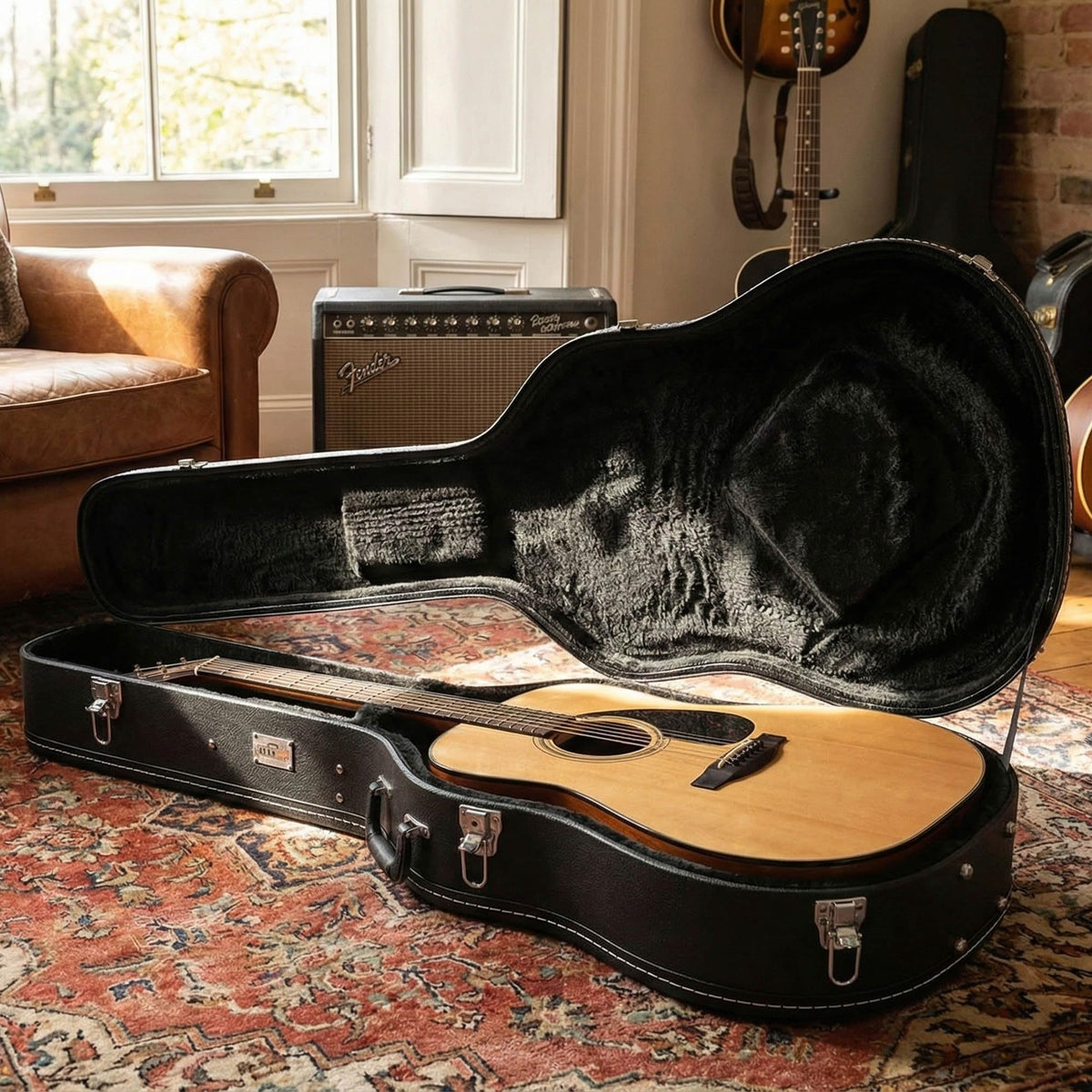 Black Acoustic Guitar Hardshell Case with Accessory Compartment U58425