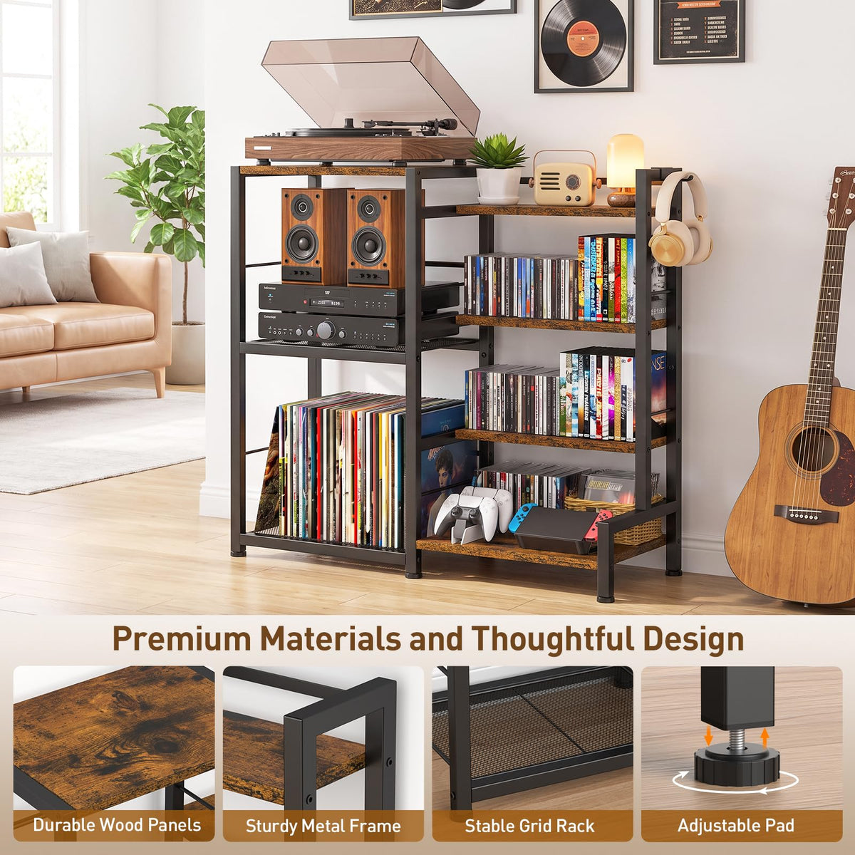 7-Tier Rustic Brown CD Storage Rack P305387