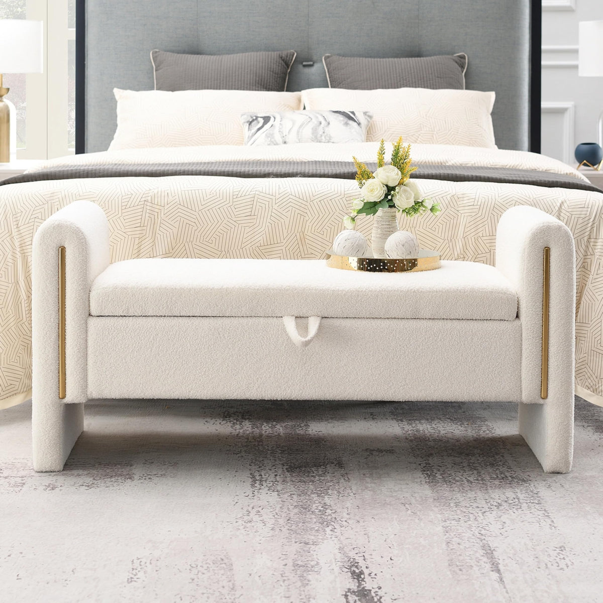 White Upholstered Storage Ottoman K139