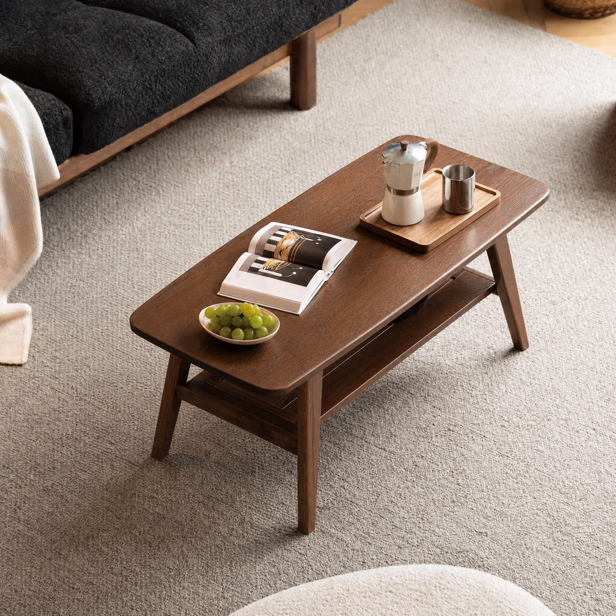 Solid Wood 2-Tier Coffee Table with Shelf Storage S8215
