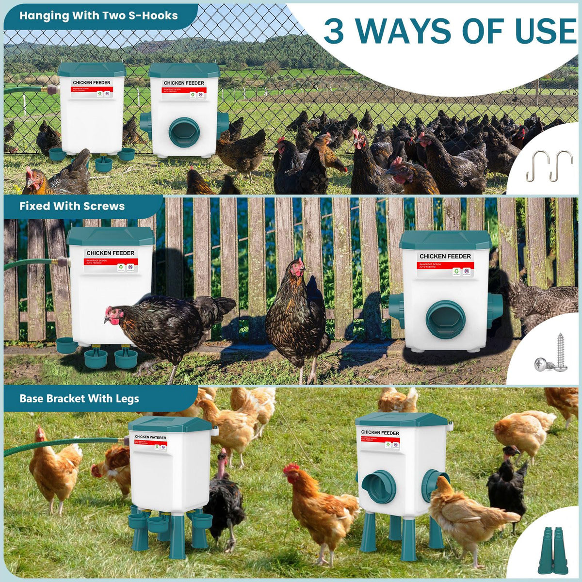 Automatic Chicken Waterer & No Waste Feeder Kits, 3 Gallon U9429