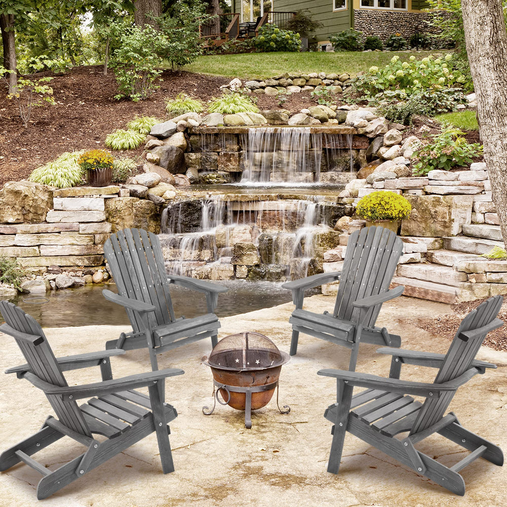 Wooden Folding Adirondack Chair Set of 2 Solid Cedar O44673