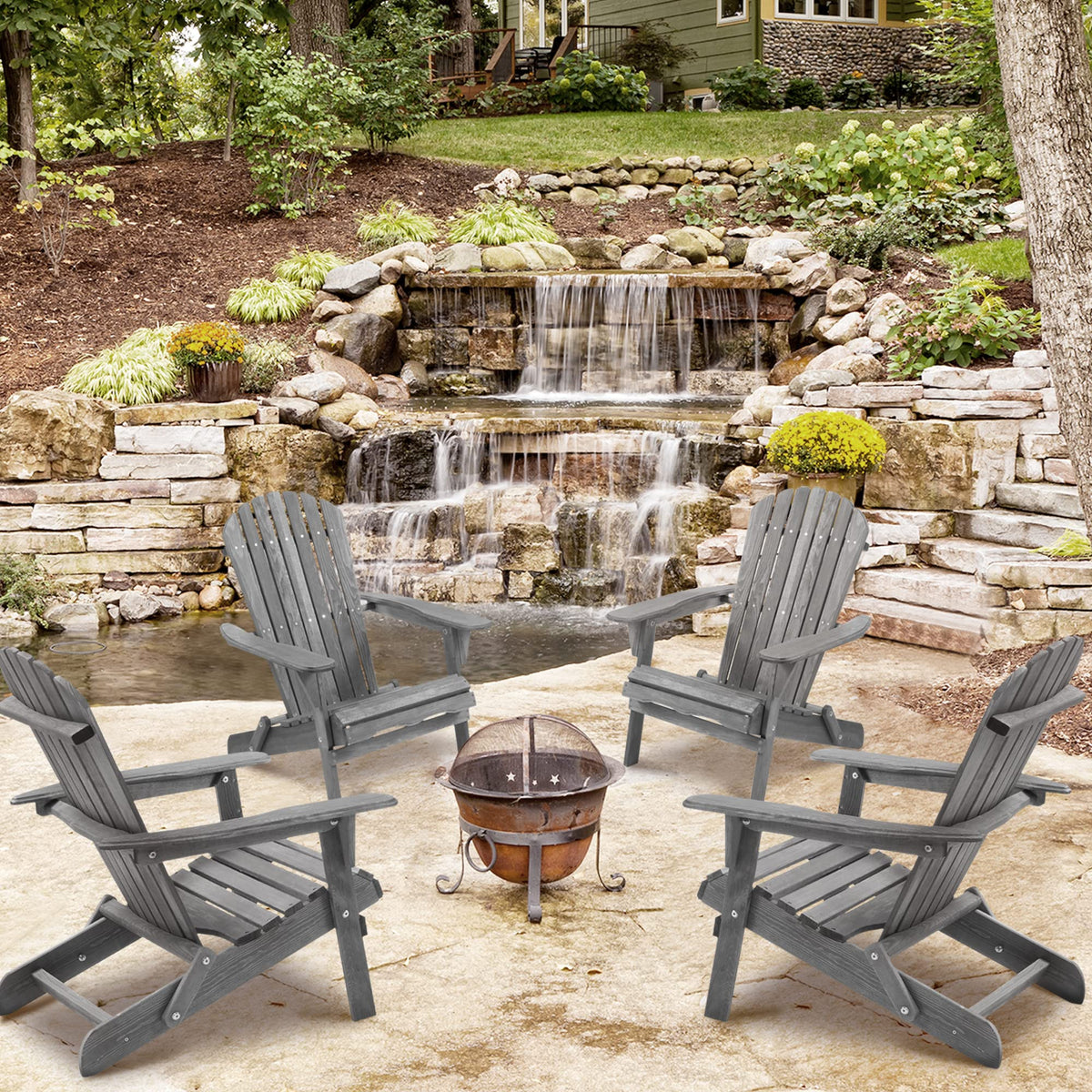 Wooden Folding Adirondack Chair Set of 2 Solid Cedar O44673