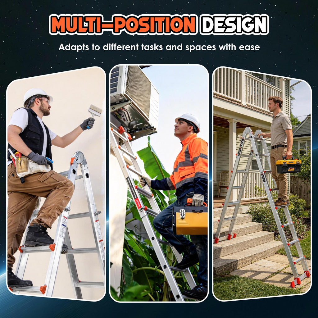 Telescoping Ladder, 22.5 Ft A Frame Anti-Slip Multi Position Z593