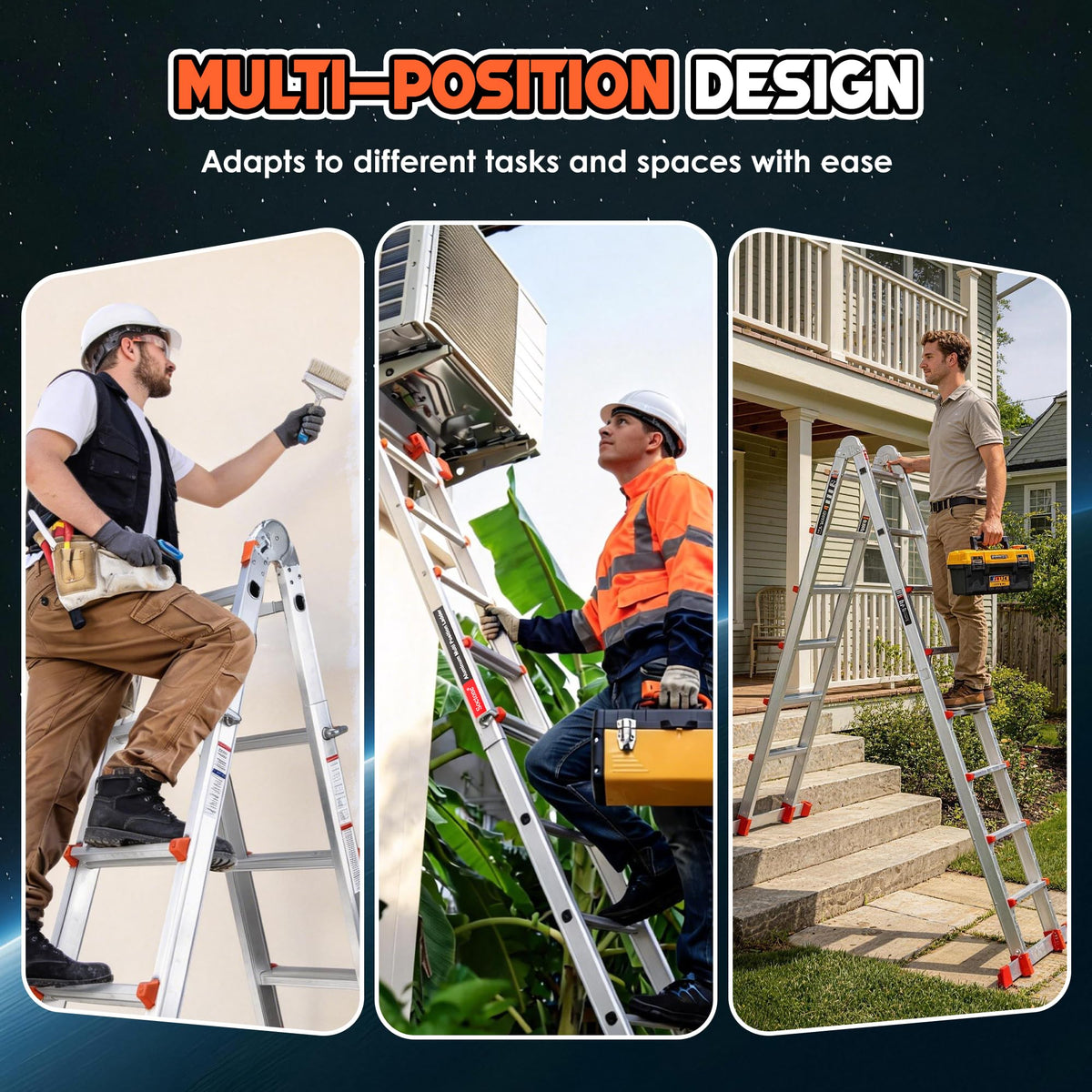 Telescoping Ladder, 22.5 Ft A Frame Anti-Slip Multi Position Z593