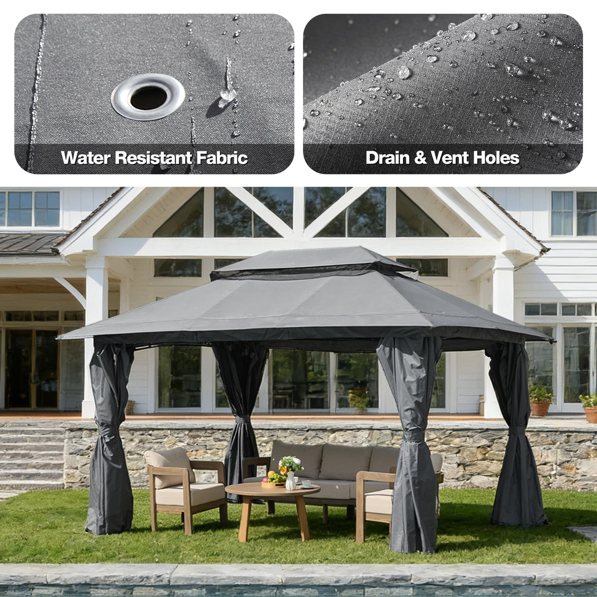 10x13 Outdoor Gazebo with Mosquito Netting and Privacy Screens A97258